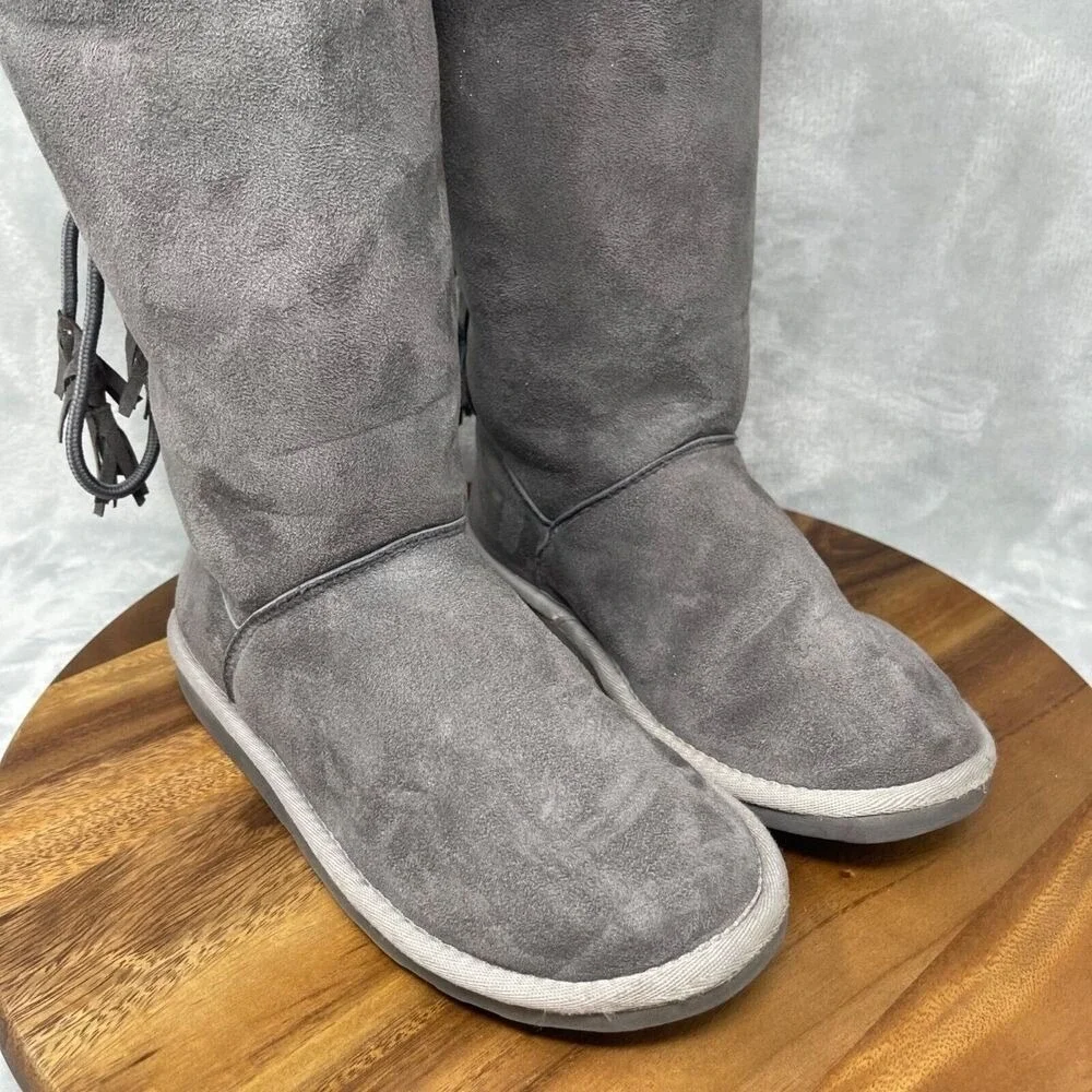 Rampage Boots Girls 4M Gray Faux Suede Soft Plush Fur Lined‎ Tall Fall Winter
